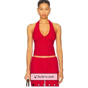 Frankie’s Bikinis Cora Eyelet Halter in Red Rose